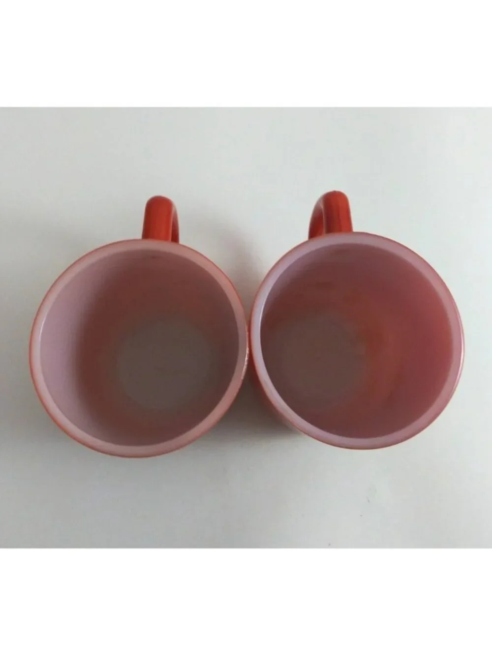 Vintage Set Of 2 Fire King Anchor Hocking D Handle Orange Milk Glass Coffee Cups